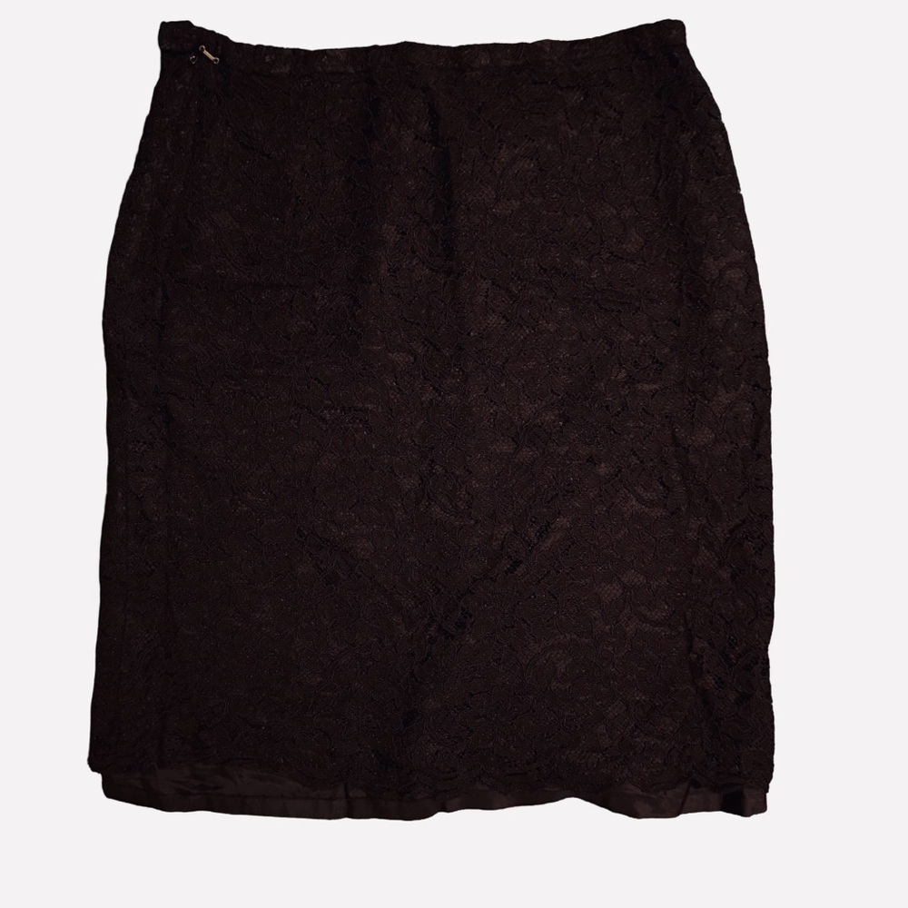 [5x$25] ⭐️ 12P Kate Hill Petite Lace Jet Black Pencil Skirt w/Side zip